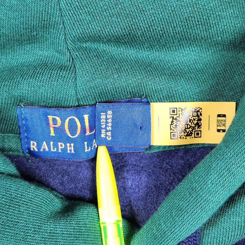 Polo Ralph Lauren Hoodie Navy Multi Color Block Polo Bear Basketball Men's 4XLT